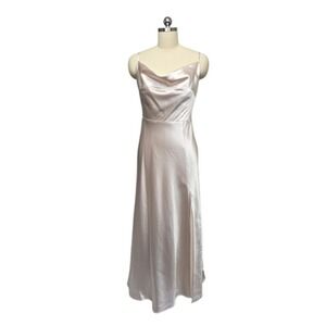 Birdy Grey Dress Womens Small Champagne Satin Cowl Neck Slip Maxi Bridesmaid‎